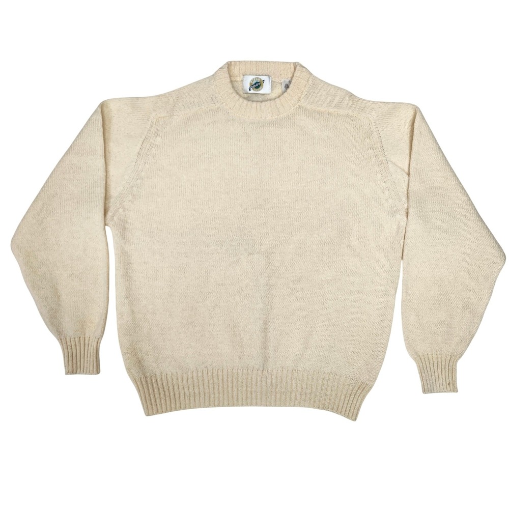 Vintage 100% Shetland Wool Crewneck Sweater Field Gear Cream Academia Prep Ivy